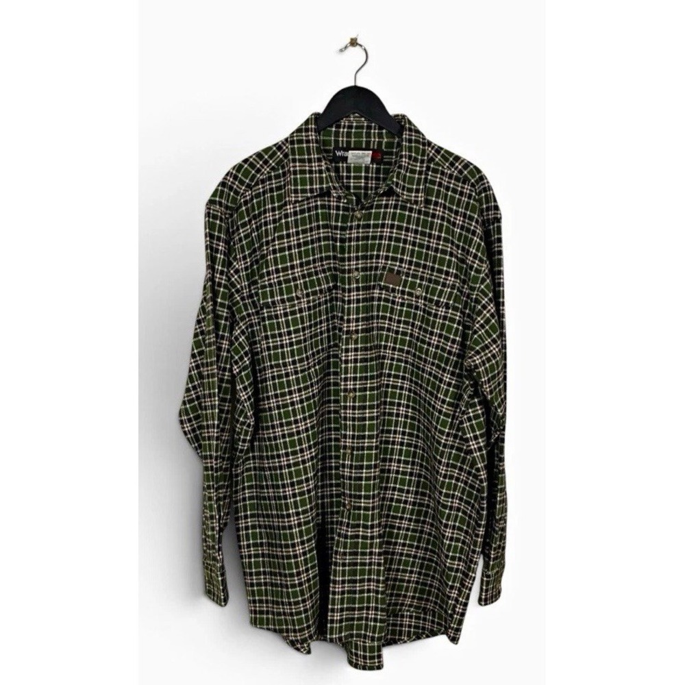 Wrangler Riggs Workwear Plaid Flannel Button Up Shirt 2XLT Green 3W532MG